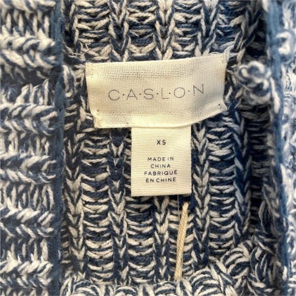 Caslon Shaker Knit Mock Neck Sweater Blue Ensign Ivory White Marl XS NWT - Picture 5 of 7